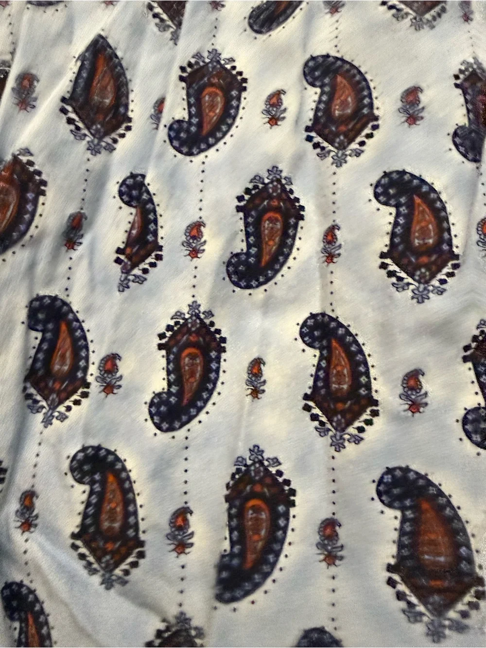 Thomas Dean White Paisley Button-Down Shirt with Brown Accents